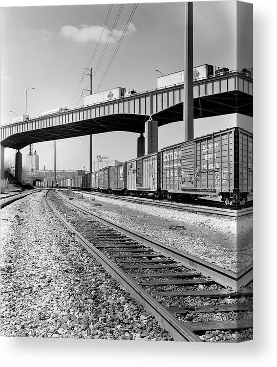 Photography Canvas Print featuring the photograph 1970s Angled View Of Freight Train by Vintage Images