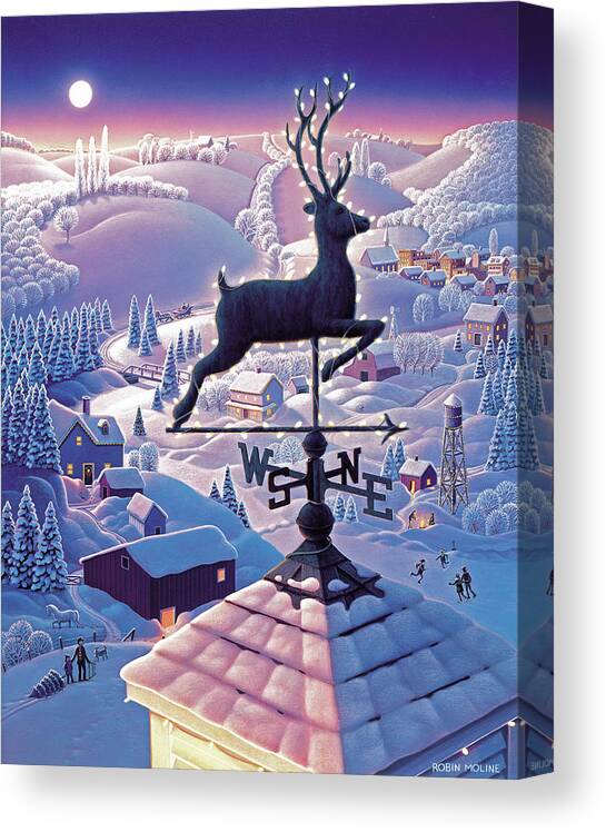 Lands End Winter Canvas Print featuring the painting Lands End Weathervane by Robin Moline