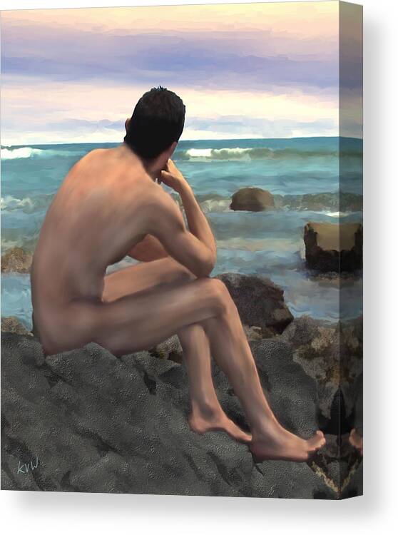 Nude Canvas Print featuring the photograph Nude Male by the Sea #2 by Kurt Van Wagner