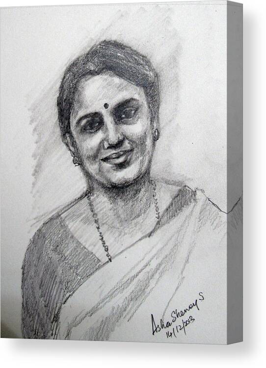 Self-portrait In Pencil Canvas Print featuring the drawing Self-portrait #2 by Asha Sudhaker Shenoy