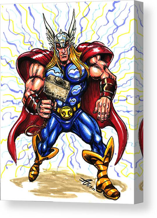 Thor Canvas Print featuring the drawing Thor #2 by John Ashton Golden