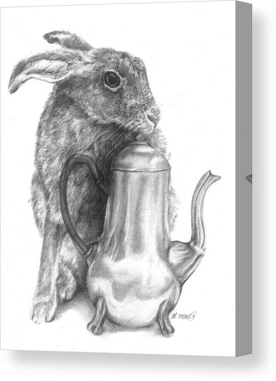 Hare Canvas Print featuring the drawing Time for tea #2 by Meagan Visser