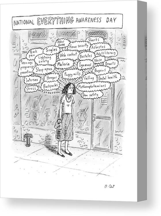 Fear Canvas Print featuring the drawing New Yorker September 3rd, 2007 by Roz Chast