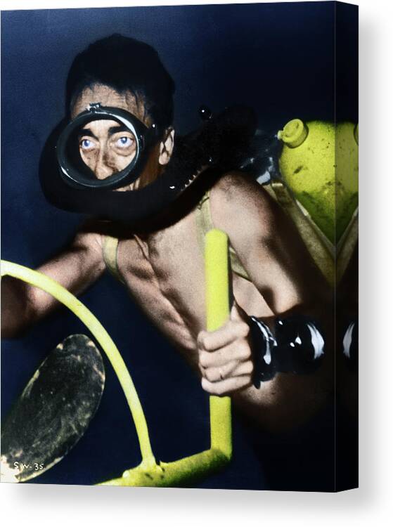 1954 Canvas Print featuring the photograph Jacques Cousteau (1910-1997) #4 by Granger