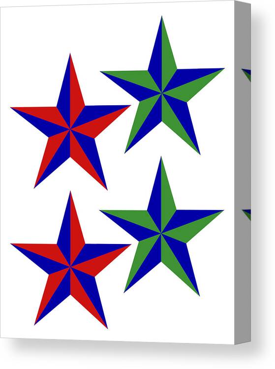 4 Patch Work Stars Wish You A Merry Christmas In Deep Red And Deep Green Canvas Print featuring the digital art 4 Patch Work Stars wish you a Merry Christmas in deep red and deep green by Asbjorn Lonvig