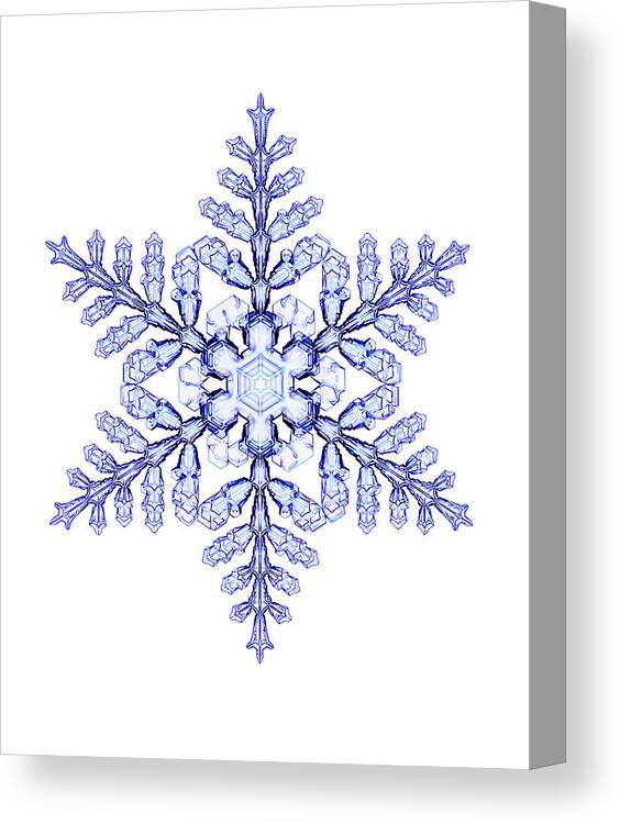 White Background Canvas Print featuring the photograph Snowflake #57 by Kenneth Libbrecht