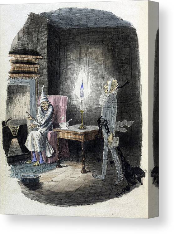 Literature Canvas Print featuring the photograph A Christmas Carol, Marleys Ghost, 1843 by British Library