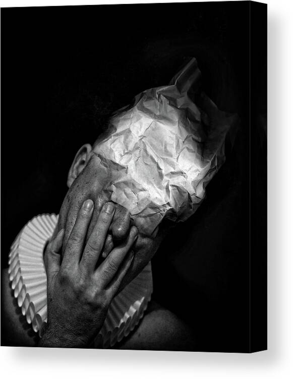 Coulrophobia Canvas Print featuring the photograph A Clowns Death Face Covered by Johan Lilja