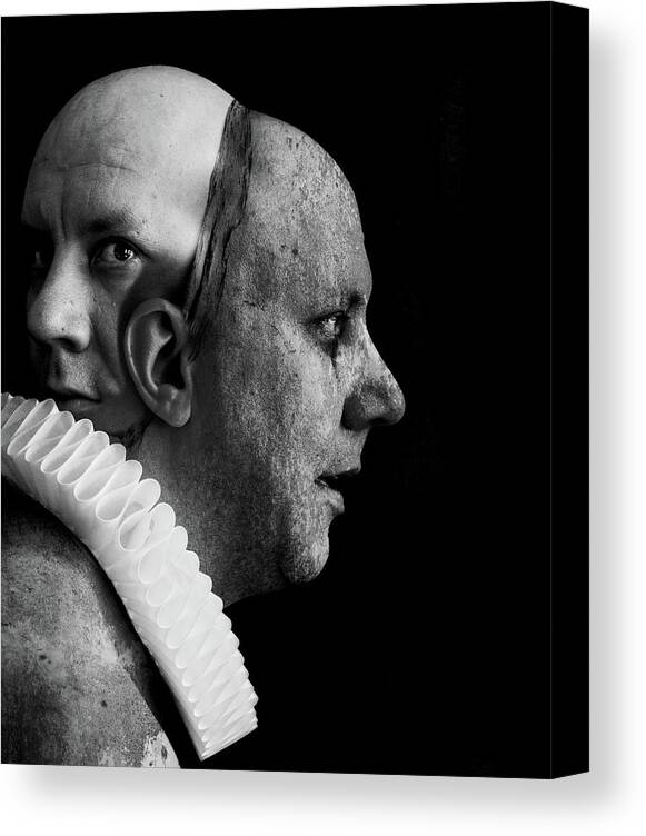 Coulrophobia Canvas Print featuring the photograph A Clowns Death Janus by Johan Lilja