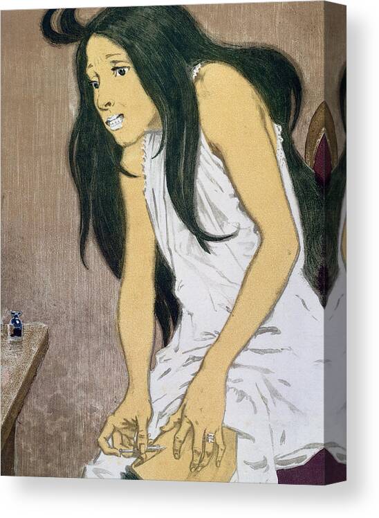 Droguee Se Piquant Canvas Print featuring the painting A Drug Addict Injecting Herself by Eugene Grasset