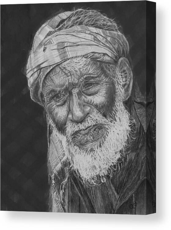Old Man Canvas Print featuring the drawing A Fly on his Turban by Quwatha Valentine