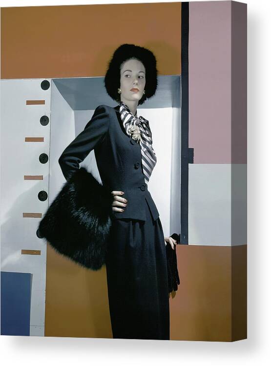 Accessories Canvas Print featuring the photograph A Model Holding A Muff by Horst P. Horst