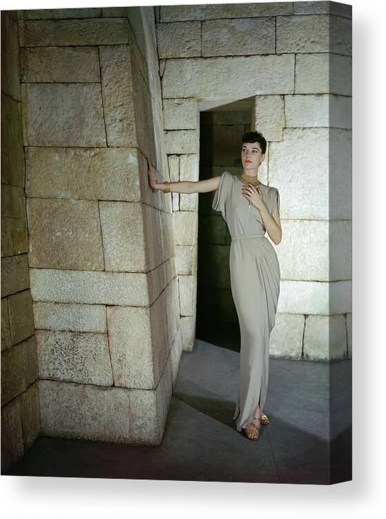 Fashion Canvas Print featuring the photograph Model At Metropolitan Museum of Art by John Rawlings