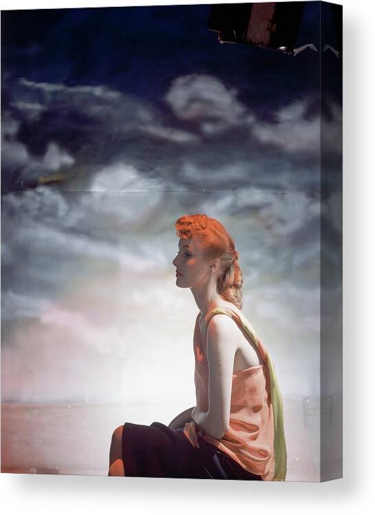 Beauty Canvas Print featuring the photograph A Model In A Strapless Outfit by Horst P. Horst