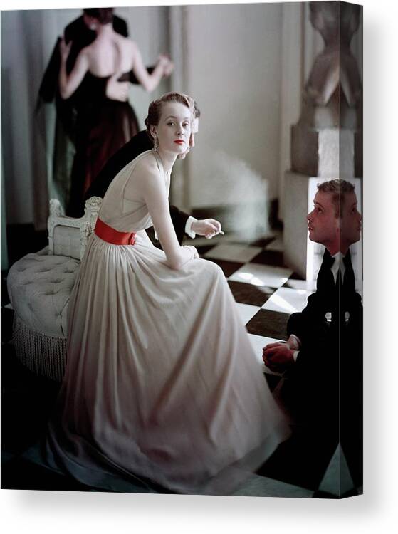 Beauty Canvas Print featuring the photograph A Model Wearing A Harry Keiser Dress by Frances Mclaughlin-Gill