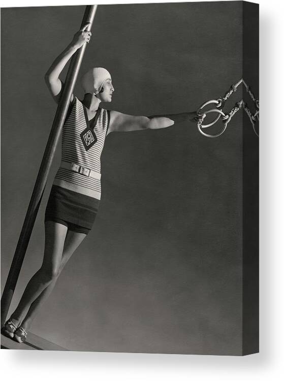 Accessories Canvas Print featuring the photograph A Model Wearing A Jean Patou Bathing Suit by George Hoyningen-Huene