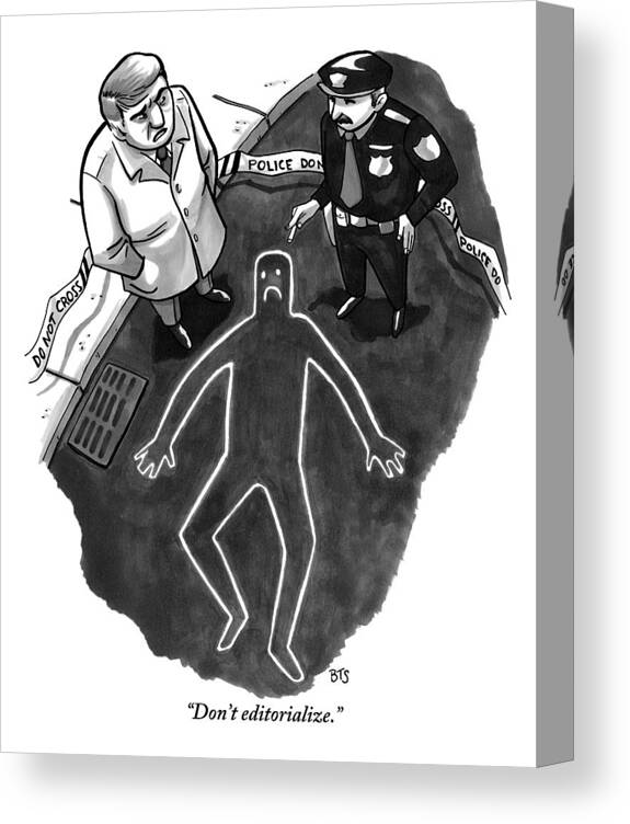 Police Canvas Print featuring the drawing A Police Investigator Lectures A Officer by Benjamin Schwartz