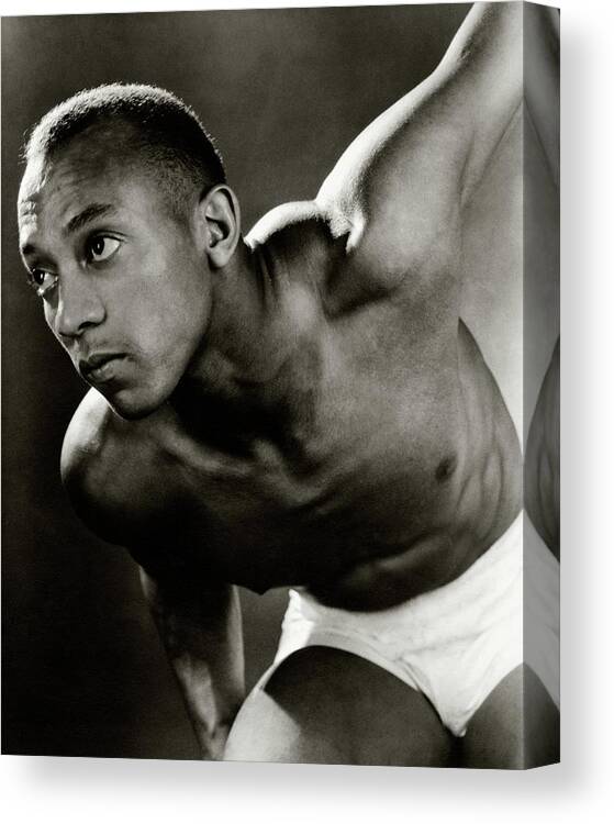 One Person Canvas Print featuring the photograph A Portrait Of Jesse Owens Shirtless by Lusha Nelson