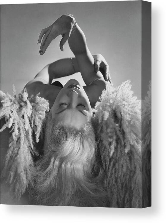 One Person Canvas Print featuring the photograph A Portrait Of Lisa Fonssagrives Lying by Horst P. Horst