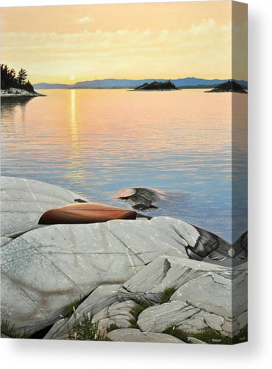 Canoe Canvas Print featuring the painting A Quiet Time by Kenneth M Kirsch