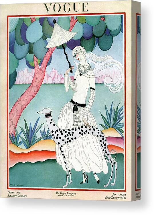 Illustration Canvas Print featuring the photograph A Vogue Cover Of A Woman With A Dalmatian by Helen Dryden