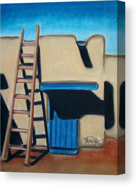 Buildings Canvas Print featuring the painting Adobe Ladder by Michael Foltz