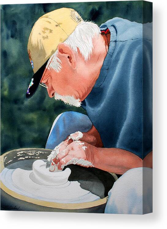 Art Canvas Print featuring the painting The Potter Begins by Jim Gerkin