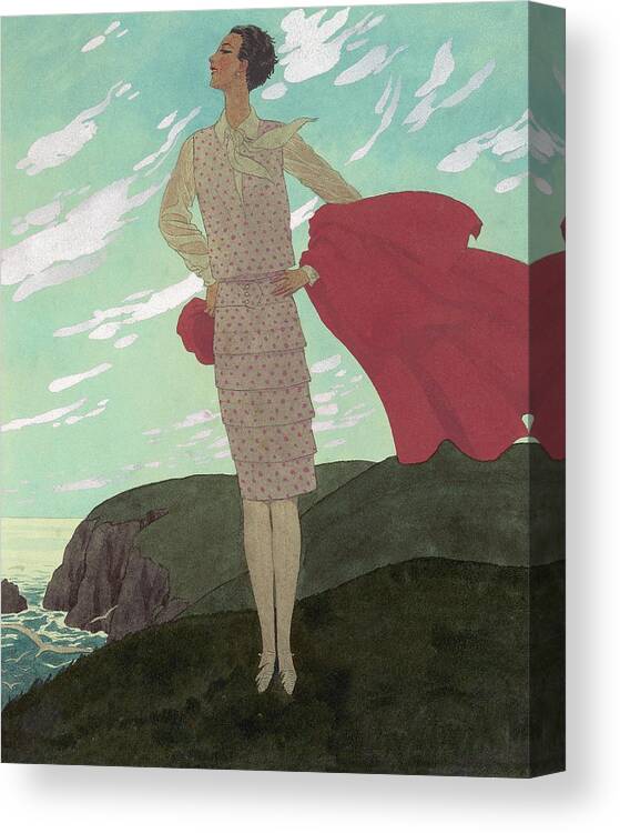 Exterior Canvas Print featuring the digital art An Illustration Of A Young Woman For Vogue by Pierre Brissaud