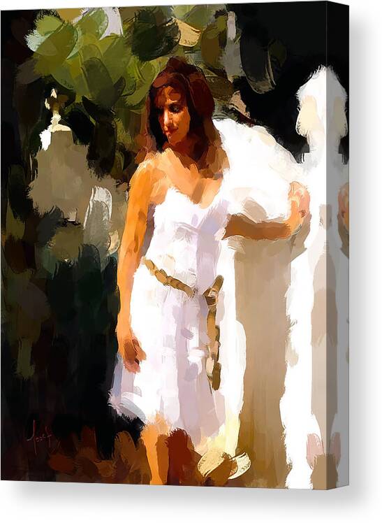 Beautiful Woman Canvas Print featuring the painting Angel in Corsica by Josef Kelly