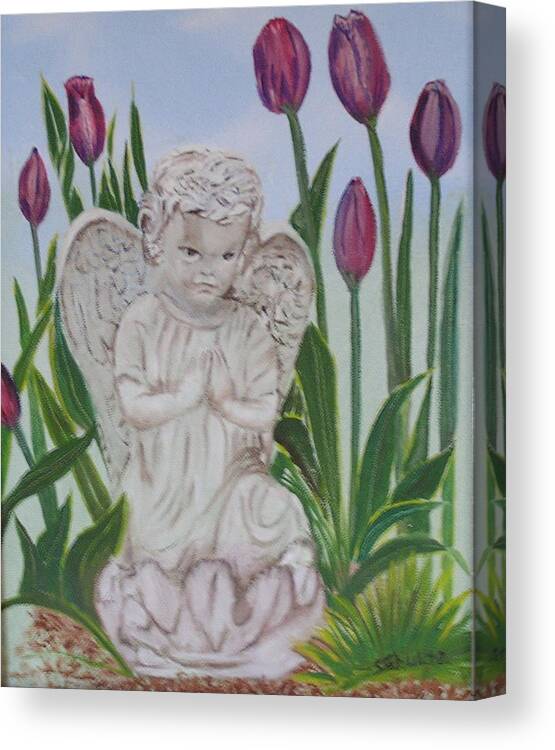 Tulips Canvas Print featuring the painting Angel in the Garden by Sharon Schultz