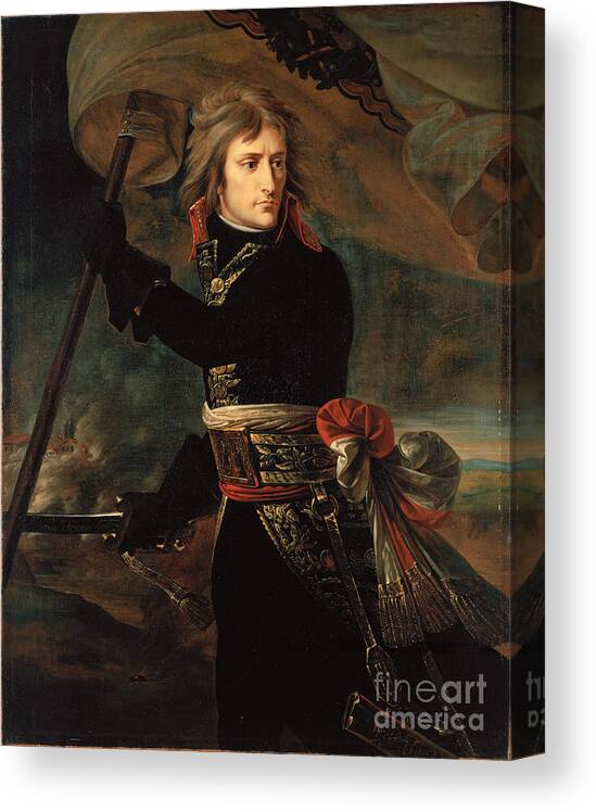 Water Posters Canvas Print featuring the painting apoleon Bonaparte on the Bridge at Arcole by Celestial Images