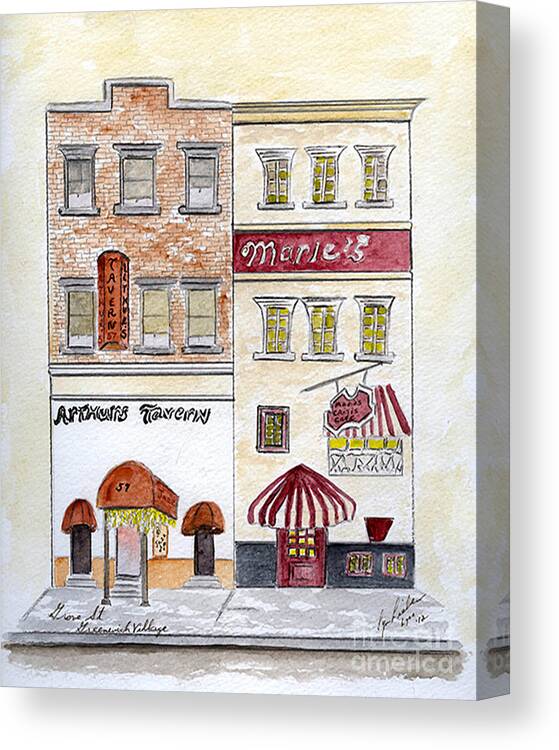Arthur's Tavern On Grove Street In Greenwich Village Canvas Print featuring the painting Arthur's Tavern - Greenwich Village by AFineLyne