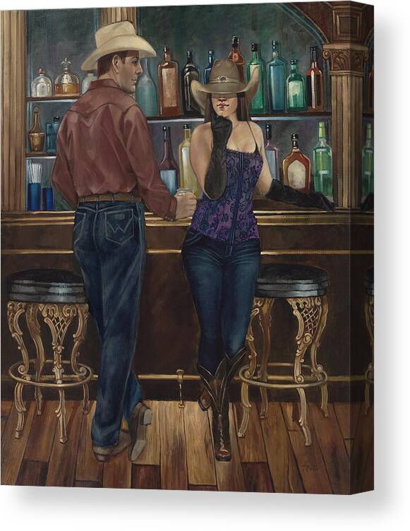 Cowboy Canvas Print featuring the painting At the Palace Saloon by Geraldine Arata