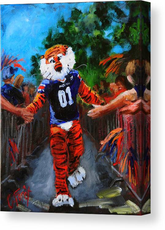 Tiger Mascot Canvas Print featuring the painting Aubie Tigerwalk by Carole Foret