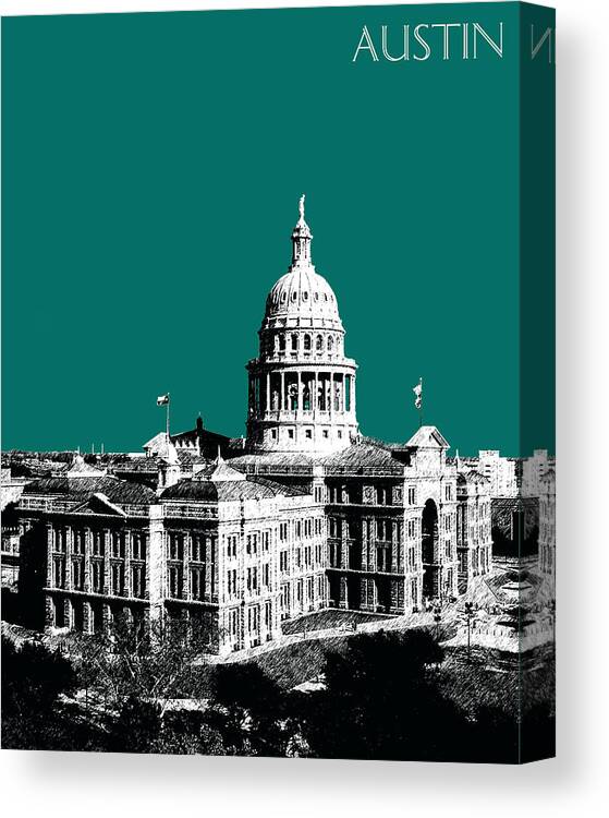 Architecture Canvas Print featuring the digital art Austin Texas Capital - Sea Green by DB Artist