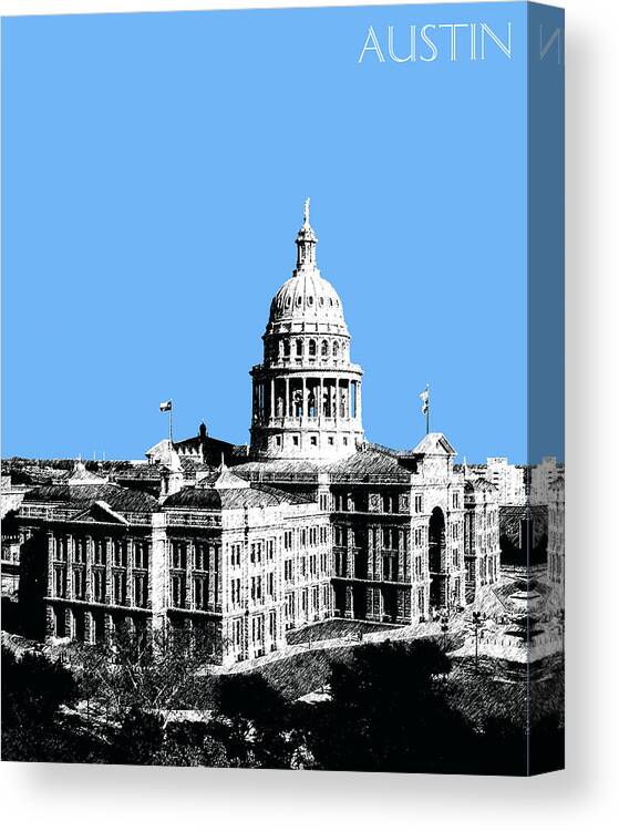 Architecture Canvas Print featuring the digital art Austin Texas Capital - Sky Blue by DB Artist
