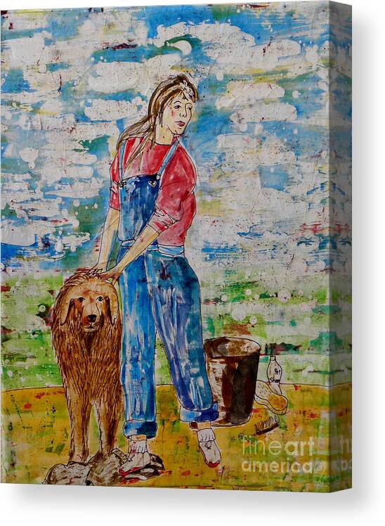 Pets Canvas Print featuring the mixed media Bath Time by Sandra Fox