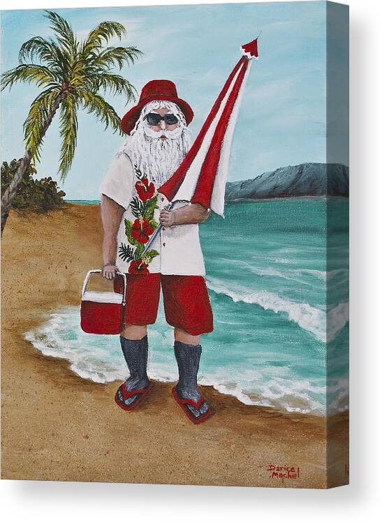 Christmas Canvas Print featuring the painting Beachen Santa by Darice Machel McGuire
