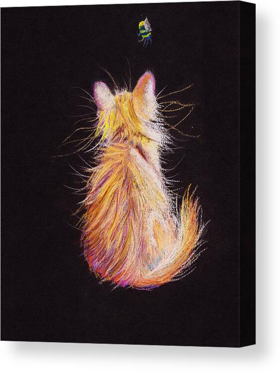 Cat Canvas Print featuring the painting Bee Inspired  in pastels by Debra Hall
