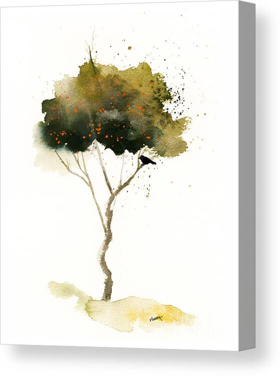 Art Canvas Print featuring the painting Bent Tree With Blackbird by Vickie Sue Cheek