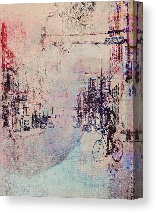 Abstract Canvas Print featuring the digital art Biking in the City by Susan Stone