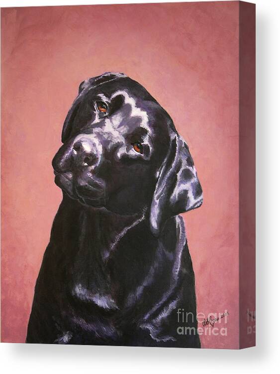Dog Canvas Print featuring the painting Black Labrador Portrait Painting by Amy Reges