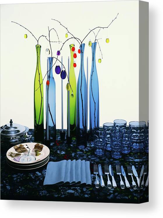 Dining Room Canvas Print featuring the photograph Blenko Glass Bottles by Rudy Muller