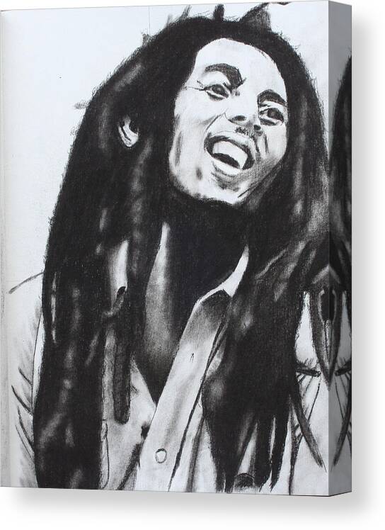 Portrait Canvas Print featuring the drawing Bob Marley by Aaron Balderas