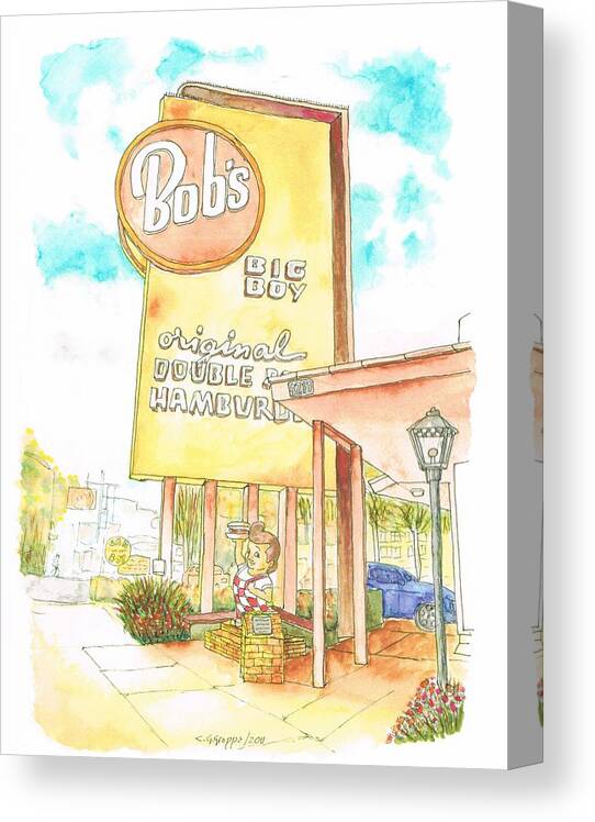 Bob's Big Boy Canvas Print featuring the painting Bob's Big Boy in Burbank, California by Carlos G Groppa