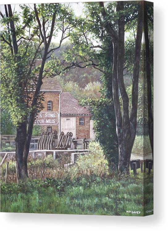 Trees Canvas Print featuring the painting Bournemouth Throop mill through trees by Martin Davey