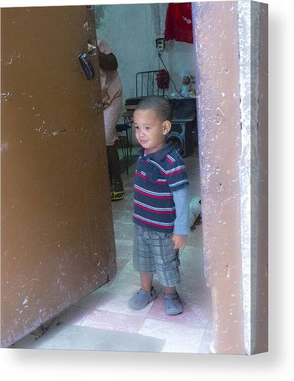 Children Canvas Print featuring the photograph Boy in Doorway by Ann Tracy