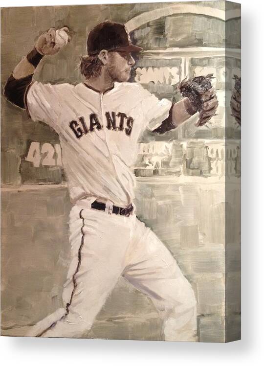 Brandon Crawford Painting Canvas Print featuring the painting Brandon Crawford Warmup by Darren Kerr