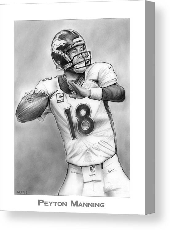 Nfl Football Broncos Peyton Manning Canvas Print featuring the drawing Broncos Peyton Manning by Greg Joens