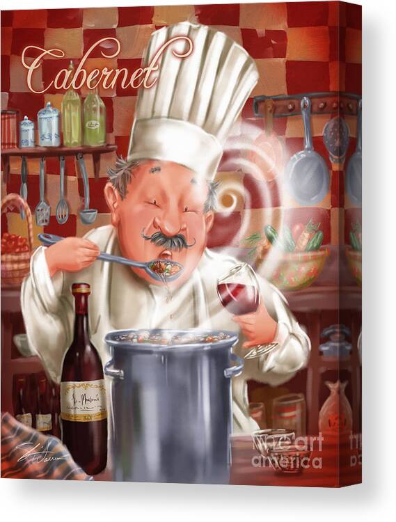 Waiter Canvas Print featuring the mixed media Busy Chef with Cabernet by Shari Warren